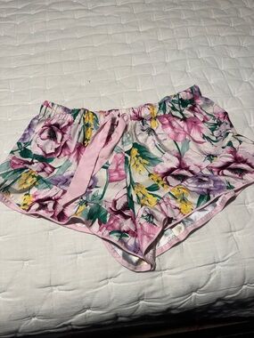 Victoria's Secret Pink and Green Floral Satin Pajama Bottoms